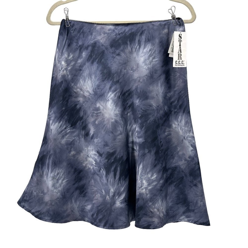 NWT Vintage Star C.C.C. Satin Tie Dye Blue Short Skirt Juniors 7